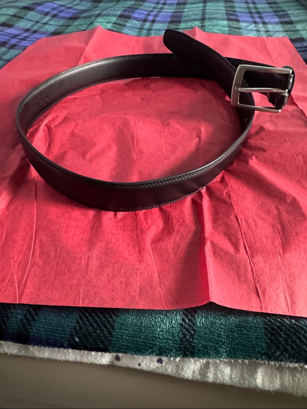 Men's Black Leather Belt with Brushed Silver Buckle
